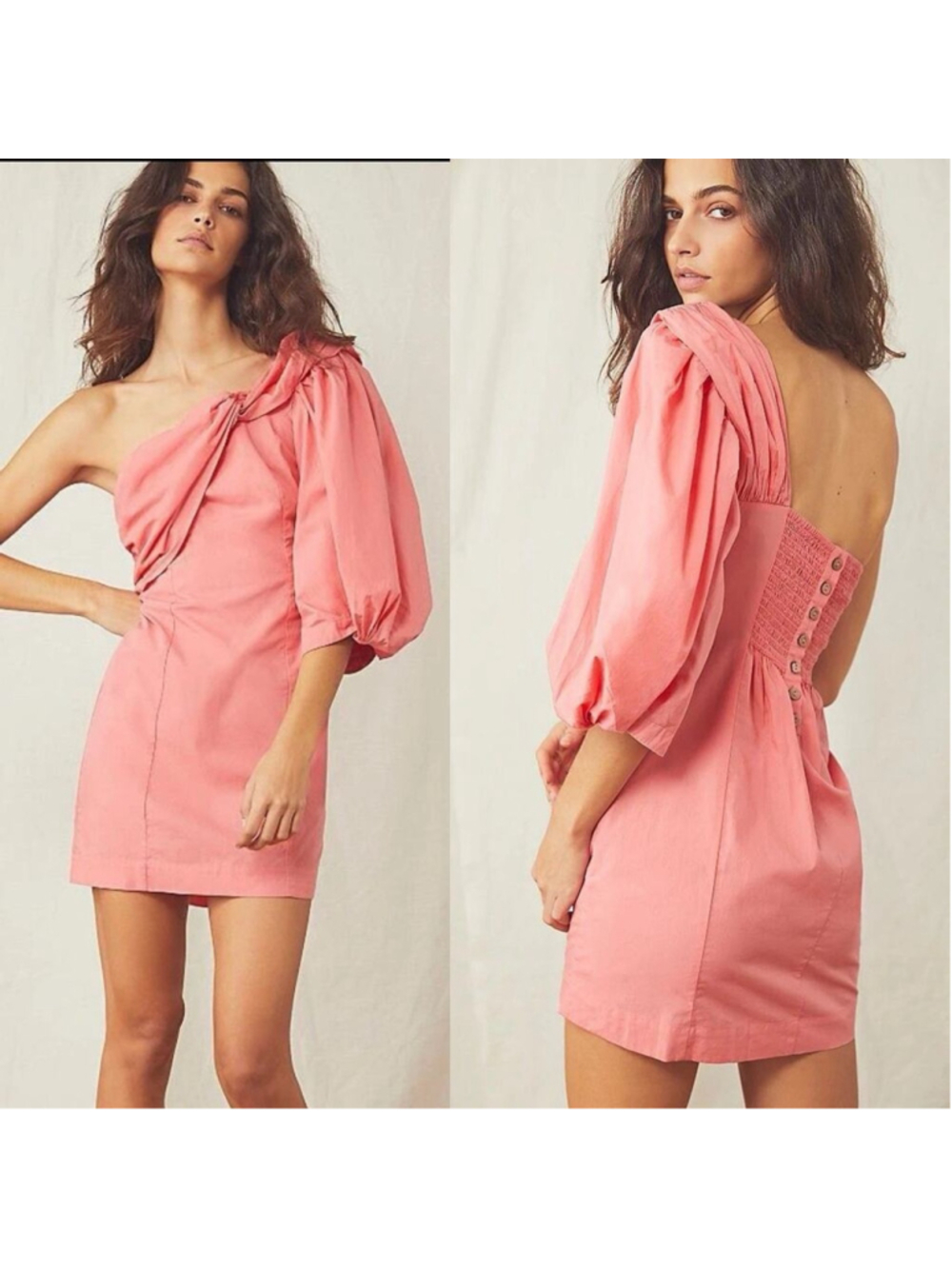 FREE PEOPLE LOOKING MY BEST PEACH ONE SHOULDER MINI DRESS XL NWT